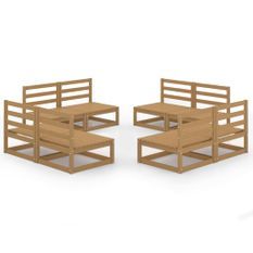 Salon de jardin 8 pcs Marron miel Bois de pin massif 17