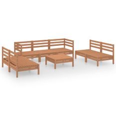 Salon de jardin 8 pcs Marron miel Bois de pin massif 34