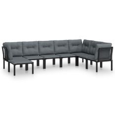 Salon de jardin 8 pcs noir et gris résine tressée