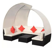 Salon de jardin 8 pièces avec auvents résine tressée noir Kim