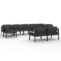 Salon de jardin 9 pcs avec coussins Aluminium Anthracite