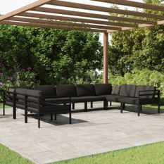 Salon de jardin 9 pcs avec coussins Aluminium Anthracite 2