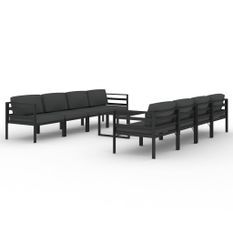 Salon de jardin 9 pcs avec coussins Aluminium Anthracite 3