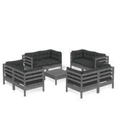 Salon de jardin 9 pcs avec coussins anthracite Bois de pin 3