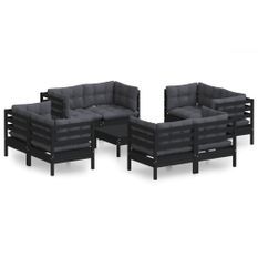 Salon de jardin 9 pcs avec coussins anthracite Bois de pin