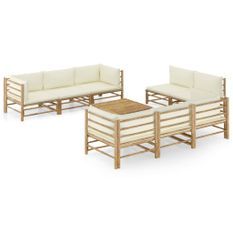 Salon de jardin 9 pcs avec coussins blanc crème Bambou 2