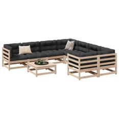 Salon de jardin 9 pcs avec coussins bois de pin massif