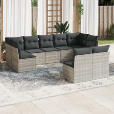 Salon de jardin 9 pcs avec coussins gris clair résine tressée