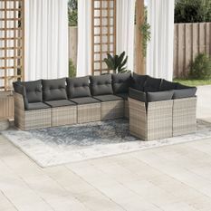 Salon de jardin 9 pcs avec coussins gris clair résine tressée