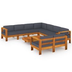 Salon de jardin 9 pcs avec coussins gris foncé Bois d'acacia 2