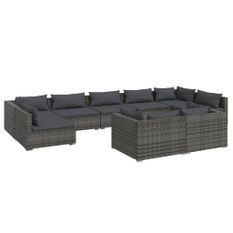 Salon de jardin 9 pcs avec coussins Gris Résine tressée 5