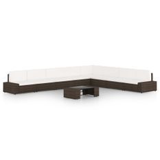 Salon de jardin 9 pcs avec coussins Marron Résine tressée 12