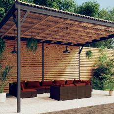 Salon de jardin 9 pcs avec coussins Marron Résine tressée