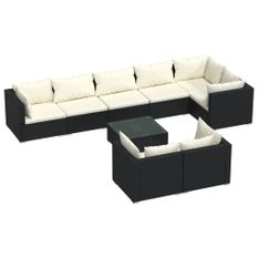 Salon de jardin 9 pcs avec coussins Noir Résine tressée 6