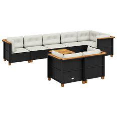 Salon de jardin 9 pcs avec coussins noir résine tressée