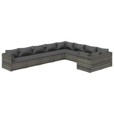 Salon de jardin 9 pcs avec coussins Résine tressée Gris 11