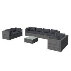 Salon de jardin 9 pcs avec coussins Résine tressée Gris 10