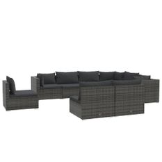 Salon de jardin 9 pcs avec coussins Résine tressée Gris 7