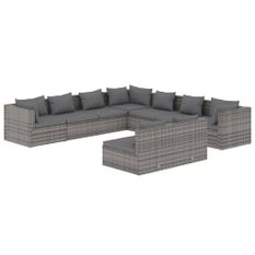 Salon de jardin 9 pcs avec coussins Résine tressée Gris 9