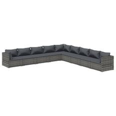 Salon de jardin 9 pcs avec coussins Résine tressée Gris 8