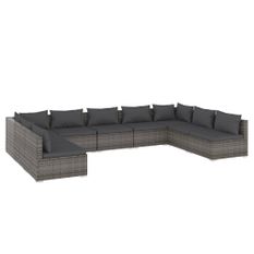 Salon de jardin 9 pcs avec coussins Résine tressée Gris 6