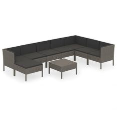 Salon de jardin 9 pcs avec coussins Résine tressée Gris 55