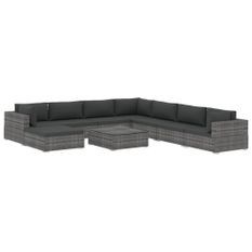 Salon de jardin 9 pcs avec coussins Résine tressée Gris 24