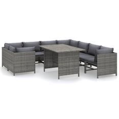 Salon de jardin 9 pcs avec coussins Résine tressée Gris 35