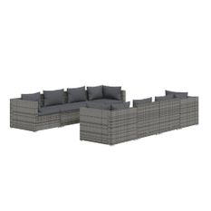 Salon de jardin 9 pcs avec coussins Résine tressée Gris