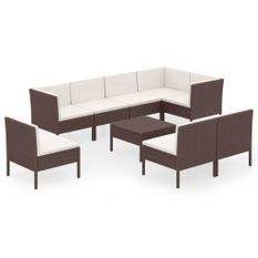 Salon de jardin 9 pcs avec coussins Résine tressée Marron 46