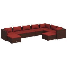 Salon de jardin 9 pcs avec coussins Résine tressée Marron 19