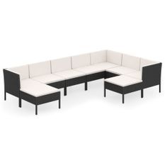 Salon de jardin 9 pcs avec coussins Résine tressée Noir 72