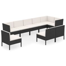 Salon de jardin 9 pcs avec coussins Résine tressée Noir 73