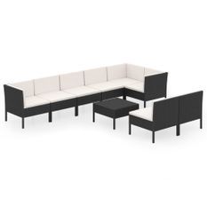 Salon de jardin 9 pcs avec coussins Résine tressée Noir 71