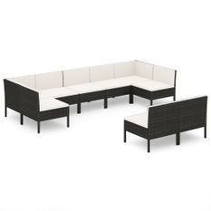 Salon de jardin 9 pcs avec coussins Résine tressée Noir 70
