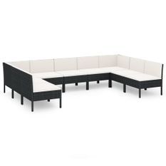 Salon de jardin 9 pcs avec coussins Résine tressée Noir 68