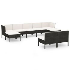 Salon de jardin 9 pcs avec coussins Résine tressée Noir 66