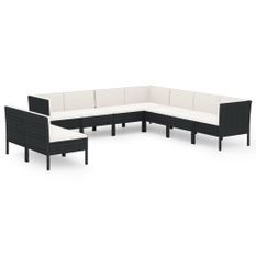 Salon de jardin 9 pcs avec coussins Résine tressée Noir 55