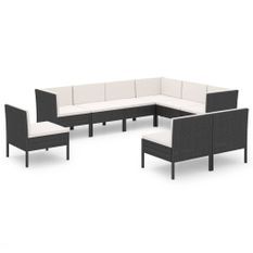 Salon de jardin 9 pcs avec coussins Résine tressée Noir 53