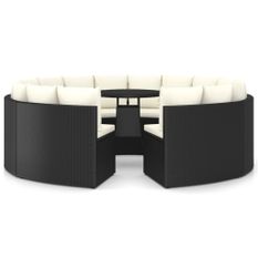Salon de jardin 9 pcs avec coussins Résine tressée Noir 49