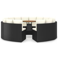 Salon de jardin 9 pcs avec coussins Résine tressée Noir 50