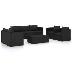 Salon de jardin 9 pcs avec coussins Résine tressée Noir 38