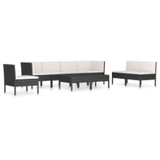 Salon de jardin 9 pcs avec coussins Résine tressée Noir 39