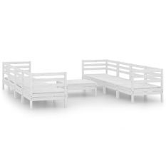 Salon de jardin 9 pcs Blanc Bois de pin massif 34