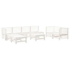 Salon de jardin 9 pcs Blanc Bois de pin massif