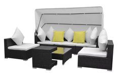 Salon de jardin à baldaquin 5 pièces résine tressée noir Chad