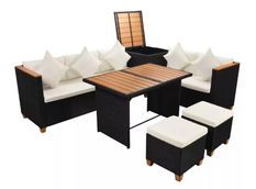 Salon de jardin avec coffre de rangement 7 pièces résine tressée noir Kimberly