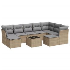Salon de jardin avec coussins 10 pcs beige résine tressée