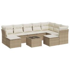 Salon de jardin avec coussins 10 pcs beige résine tressée
