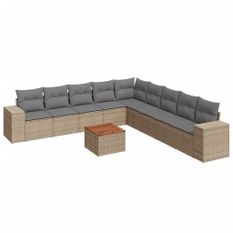 Salon de jardin avec coussins 10 pcs beige résine tressée